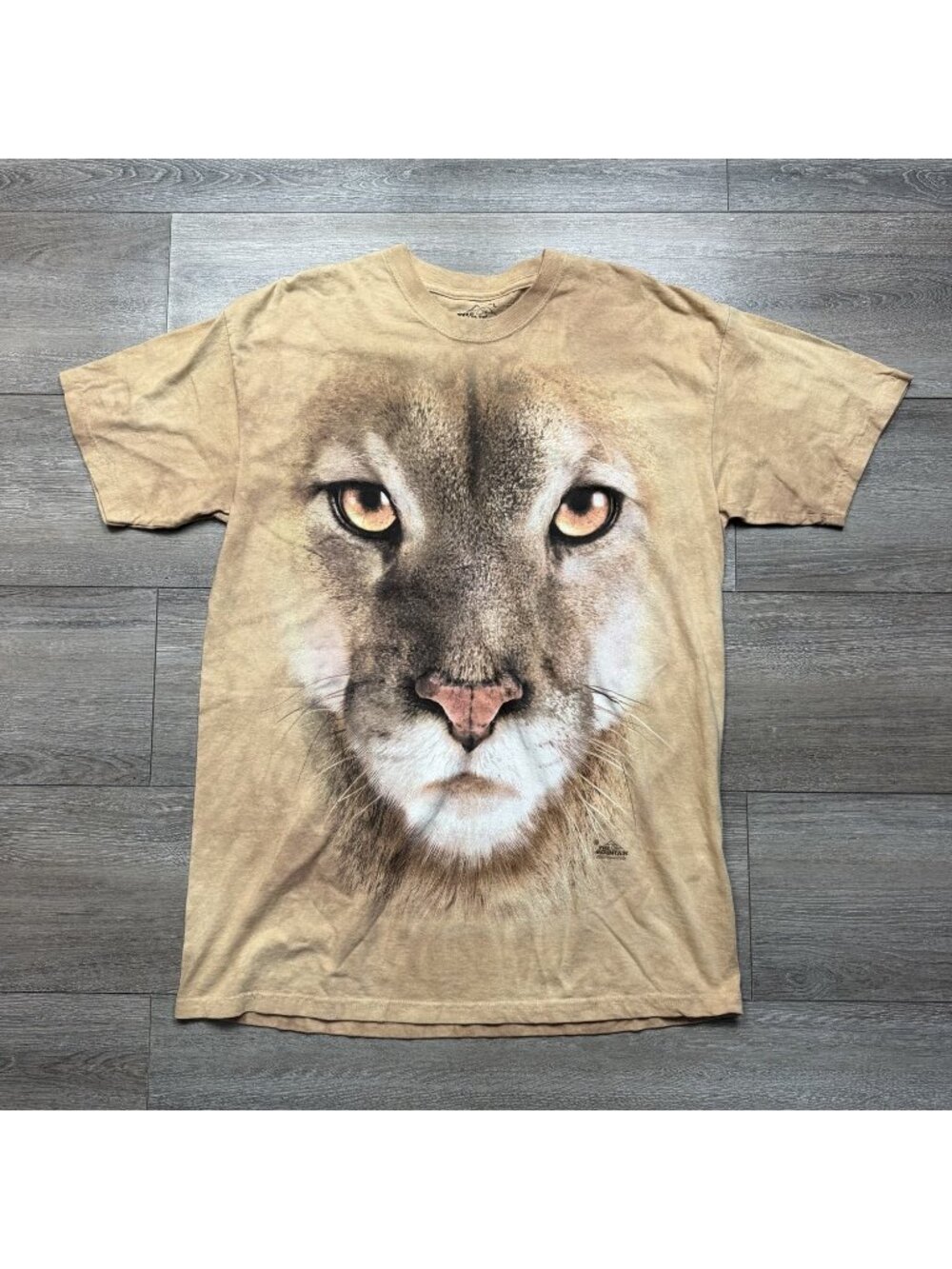 The Mountain T-Shirt Adult Large Tan Cougar Mountain Lion Face Big Print 2011